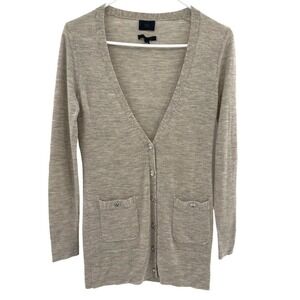 BANANA REPUBLIC Size XS Italian Cashmere Long Cardigan Sweater Marled Tan Gray